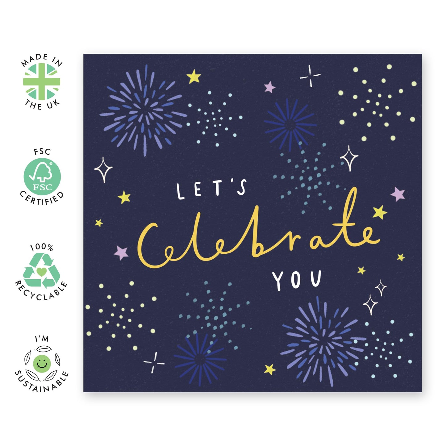 Birthday Card Fireworks Celebrations - 'Let's Celebrate You' - Presents for Friends, Sister, Brother, Colleague, Coworkers, Girlfriend, Boyfriend - Wow - Comes with Fun Stickers