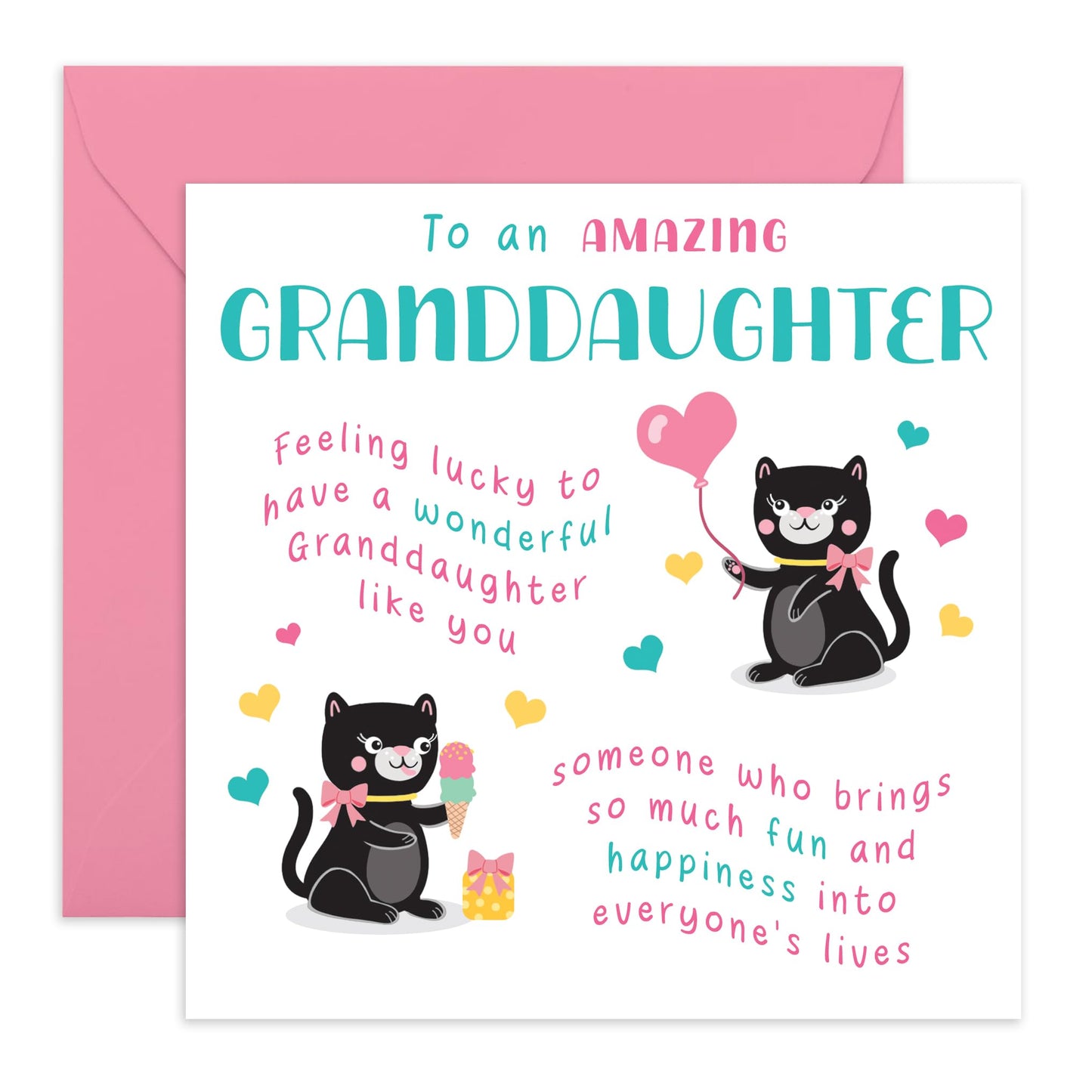Granddaughter Birthday Cards - An Amazing Granddaughter - Cat Birthday Card For Women - Granddaughter Gifts From Nan Grandad - Girls Birthday Card - Comes With Stickers - By Central 23