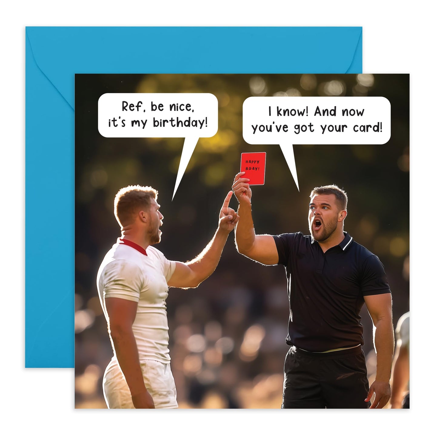 Rugby Birthday Card – Referee Giving Red Card – Gifts for Rugby Fans, Sports Lovers, Friends, Buddies, Pals, Mate, Brother, Son, Uncle, Grandpa, Dad, Husband - Comes with Fun Stickers