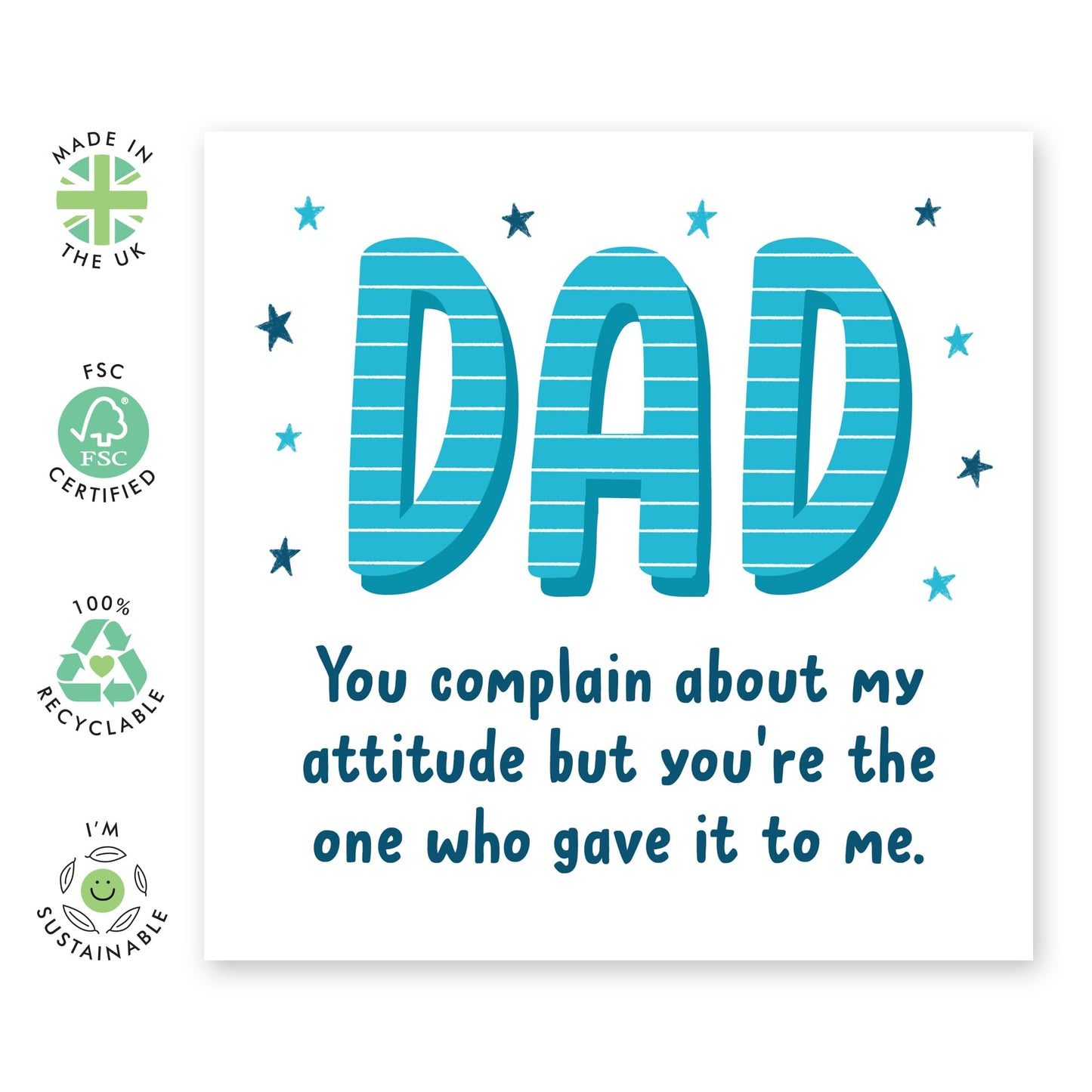 Funny Greeting Card - 'DAD’S ATTITUDE' - Perfect for Celebrating with a Touch of Humor - Ideal for Showing Your Appreciation and Love for Dads Daddy Father Pops - Comes With Stickers By Central 23