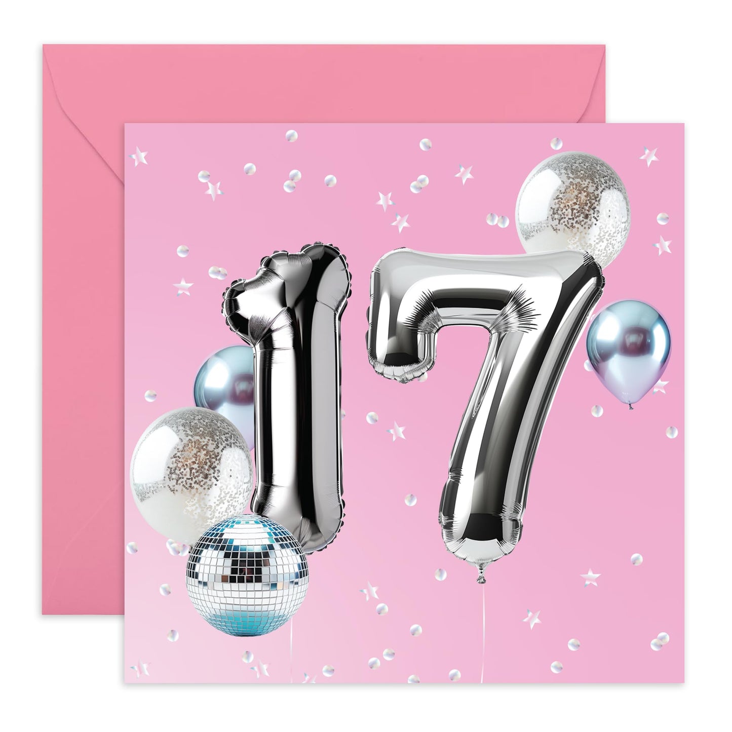 17th Birthday Cards For Kid - Foil Balloon 17 Birthday Party - Girl Birthday Card Seventeen Year Old - Happy Birthday Card For Daughter Granddaughter Niece - Comes With Fun Stickers By Central 23