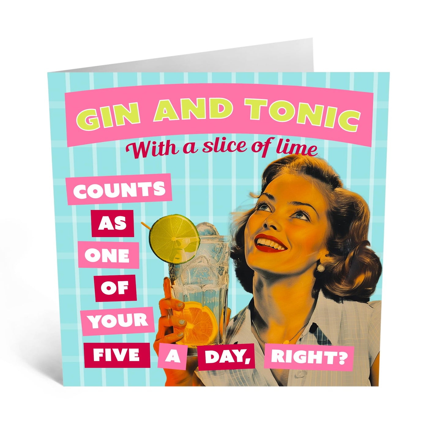 Funny Greeting Card - 'GIN AND TONIC FIVE A DAY' - Gifts for Cocktail Lovers, Mum Birthday Card, Mothers Day Ideas - Presents for Women, Her, Ma, Sister, Wife, Auntie, Colleague - Comes with Stickers