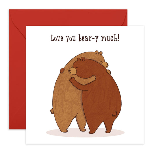 Cute Anniversary Card - 'Love You Bear-Y Much' - I Love You Gifts for Couples, Parents, Husband & Wife - Warm Hugs - Comes with Fun Stickers