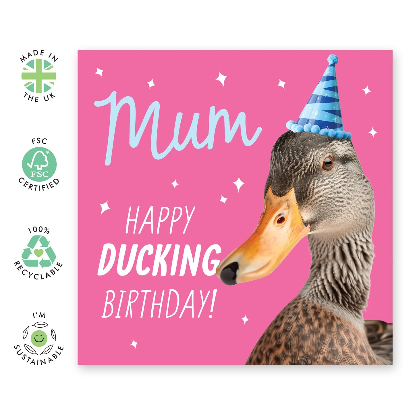Birthday Greeting Card - 'MUM HAPPY DUCKING BIRTHDAY' - Perfect for Adding a Quirky and Fun Twist to Her Special Day - Ideal for Moms Who Enjoy a Unique Greeting - Comes With Stickers By Central 23