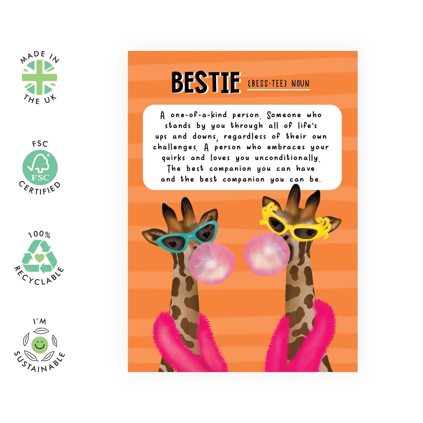 Greeting Card - 'BESTIE GIRAFFES' - Perfect for Celebrating a Tall and Fabulous Friendship with a Fun Twist - Ideal for Best Friends Giraffe Lovers BFF's Besties - Comes with Stickers By Central 23