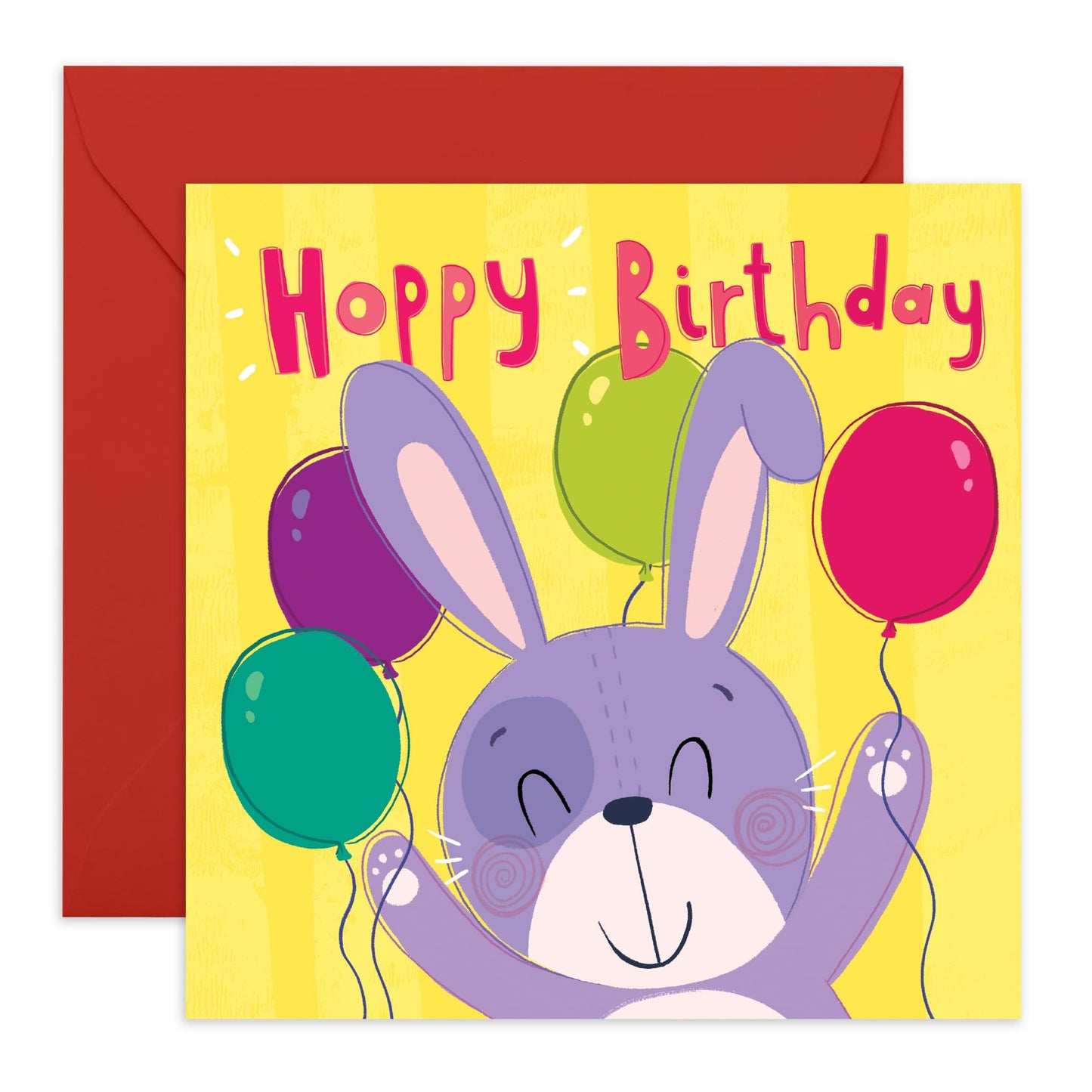 Cute Bunny Birthday Card - 'Hoppy Birthday' - Birthday Cards for Kids, Toddlers, Parents, Boys, Girls & Baby - Adorable Pets - Comes with Fun Stickers