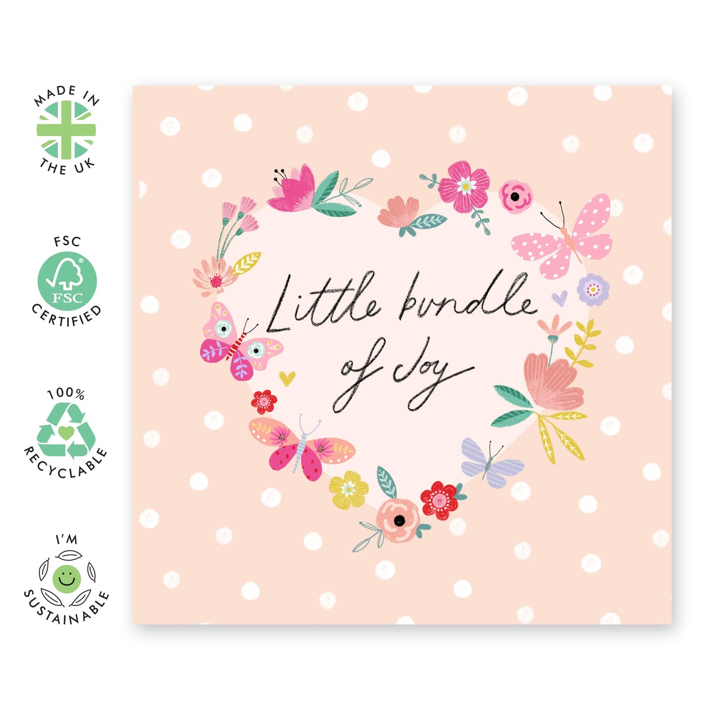 New Baby Girl Card - Little Bundle Of Joy - Baby Shower Gifts For New Parents - Congratulations Card For Mum And Dad - Comes With Stickers - By Central 23