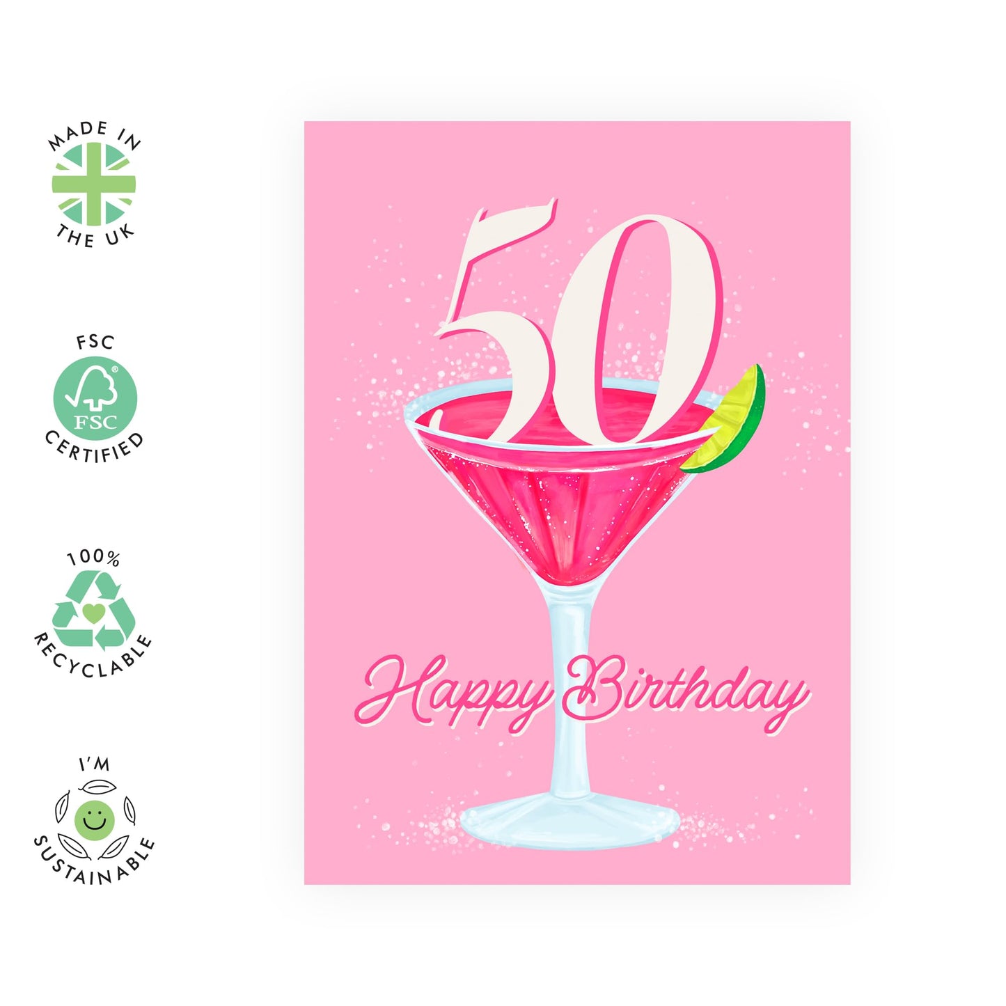 50th Birthday Card For Women - Cocktail Happy 50th Birthday - Happy Fiftieth Birthday Greeting Card Female Friends - Gift For Special Friend - Comes With Fun Stickers By Central 23