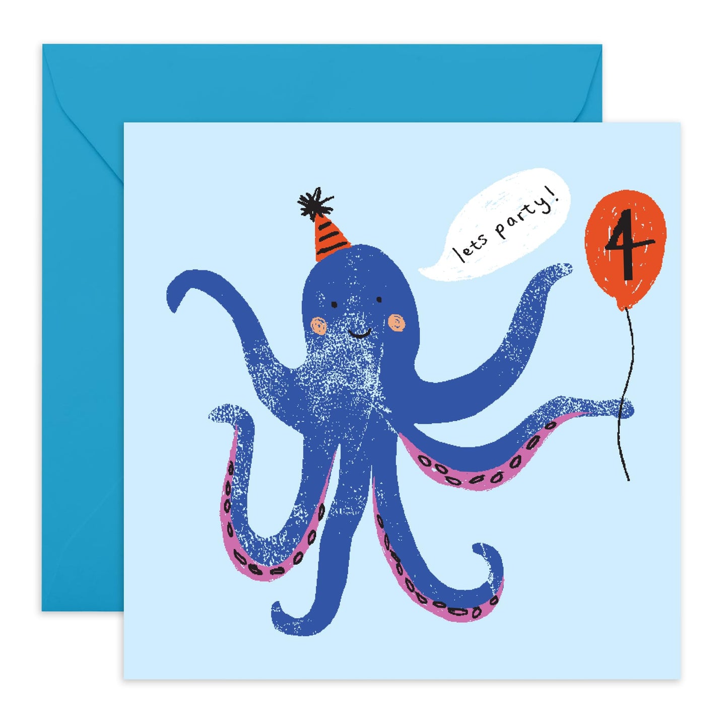 4th Birthday Card For Boys - Let's Party Octopus Age 4 - Happy Birthday Greeting Cards For Kids Age Four - Fourth Bday Gifts For Son Grandson Nephew - Comes With Fun Stickers By Central 23