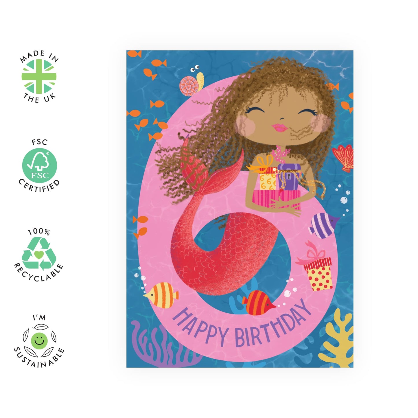 Sixth Birthday Card For Girl - Mermaid Birthday Card - Happy 6th Birthday Cards For Daughter - Kids Birthday Card Age Six - Gifts For Her - Comes With Fun Stickers - By Central 23