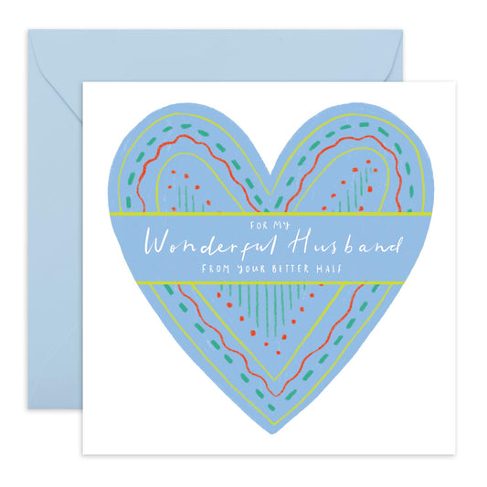 Wedding Anniversary Card For Husband - Wonderful Husband - Anniversary Cards For Couples - Romantic Cards For Him - Greeting Card Gift From Wife Partner Fiance - Comes With Stickers By Central 23