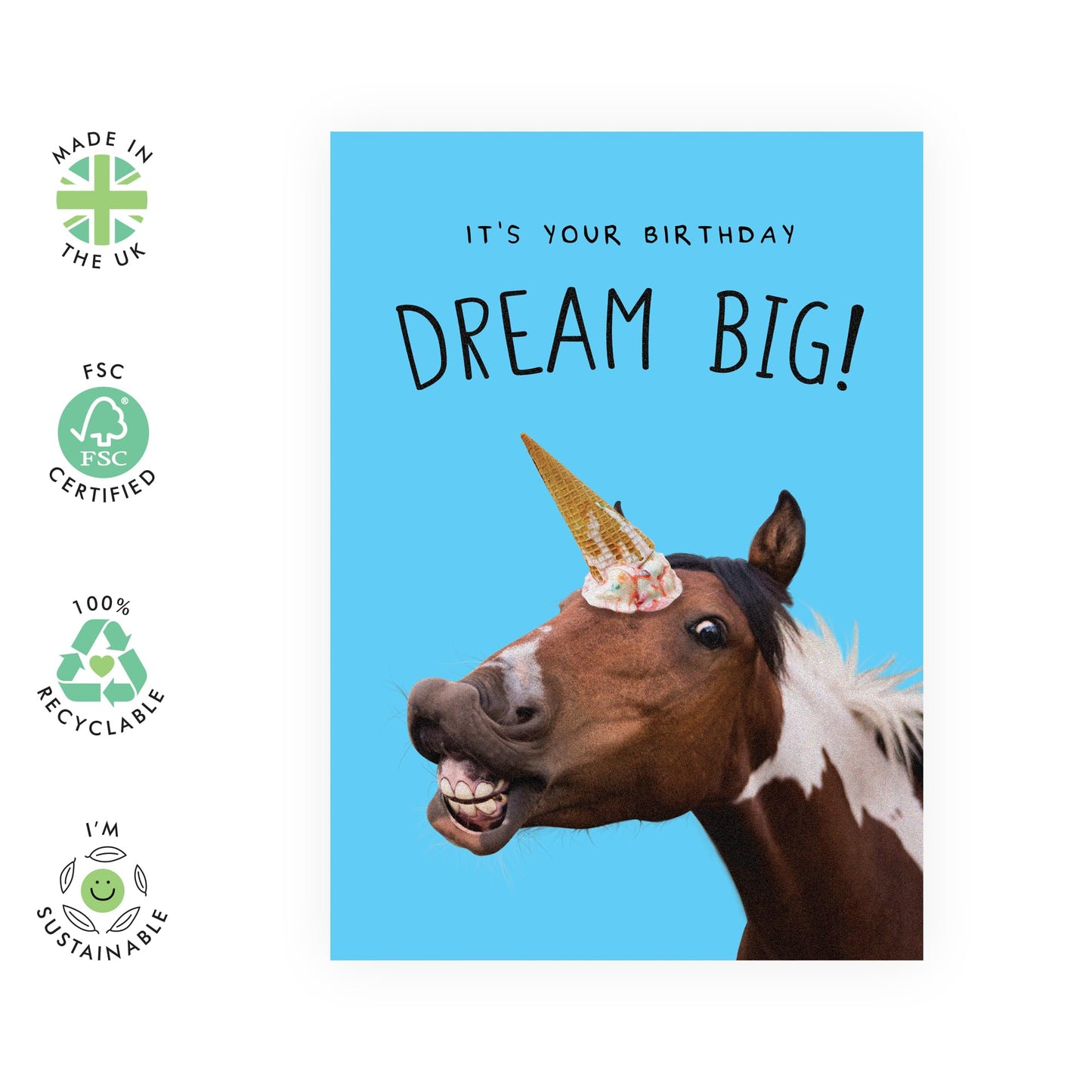 Funny Birthday Card For Men Women - Dream Big Horse Unicorn - Humorous Birthday Cards For Him Her - Cheeky Gifts For Friends - Comes With Stickers - By Central 23
