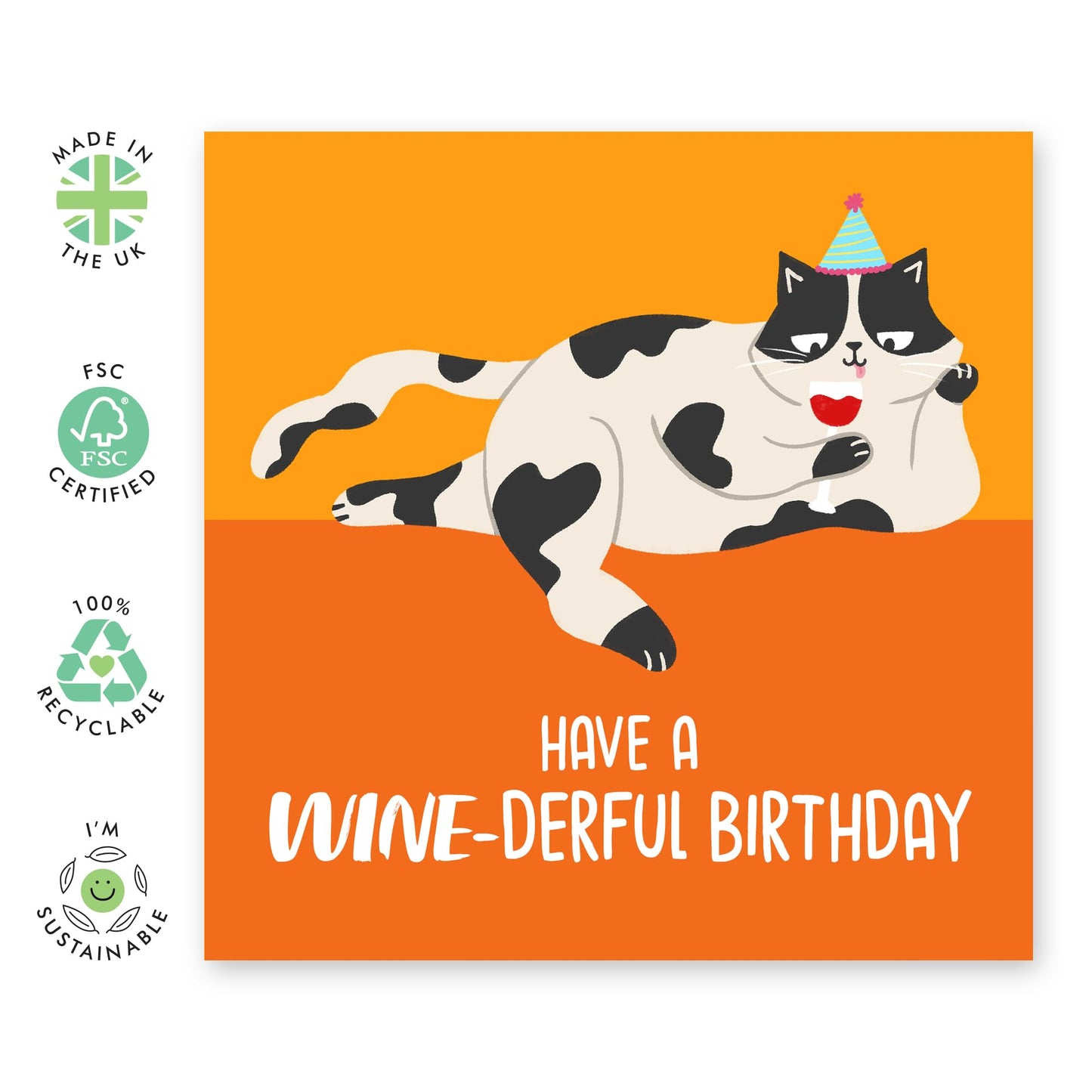 Cat Birthday Card - A Wine - Derful Birthday Cat - Funny Birthday Card For Men And Women - Birthday Gifts For Cat Lovers - Birthday Card For Friends Pet Owners - Comes With Fun Stickers By Central 23