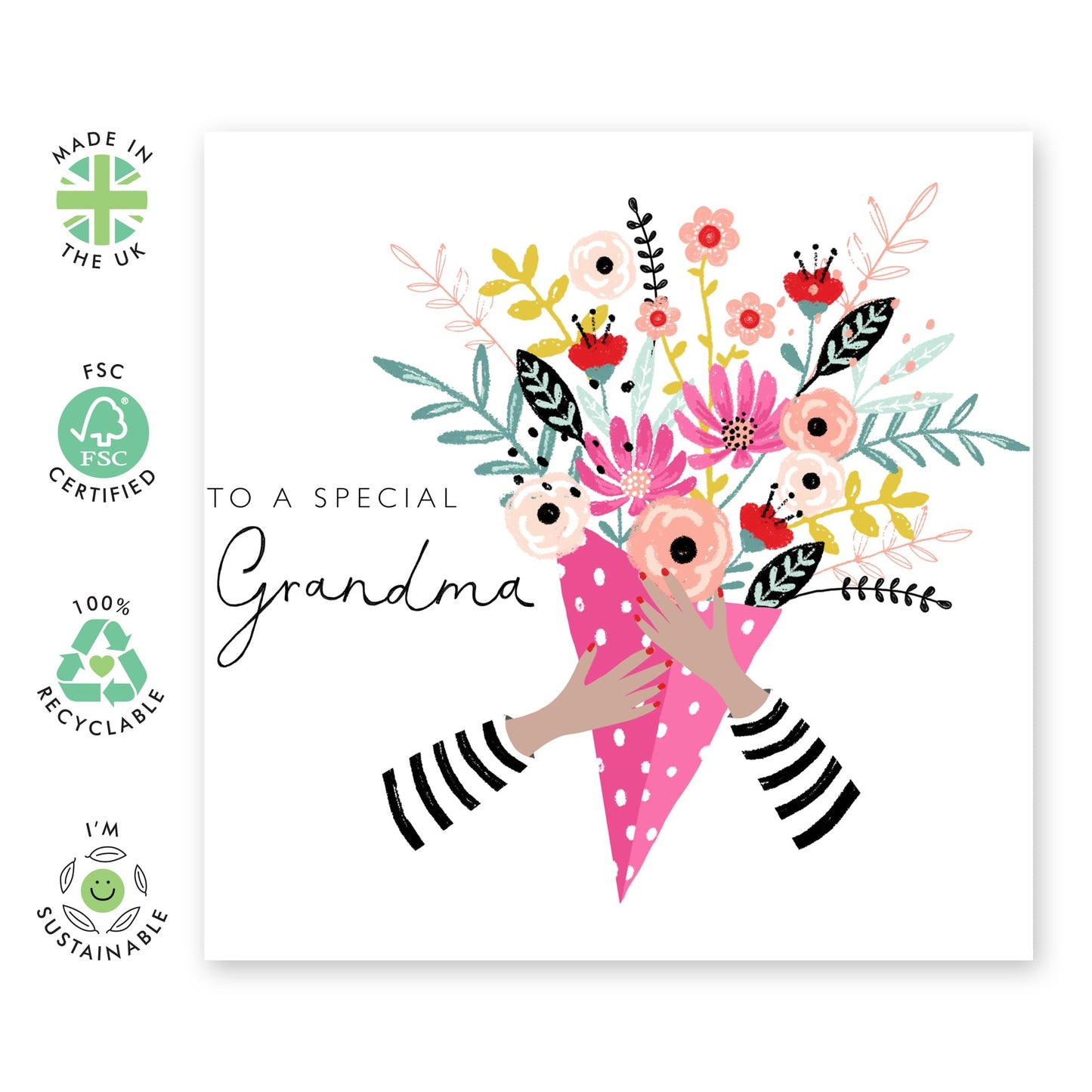 Grandma Birthday Cards - Flower Bouquet Greeting Cards And Envelopes For Women Female - Floral Gifts For Her - Comes With Stickers By Central 23