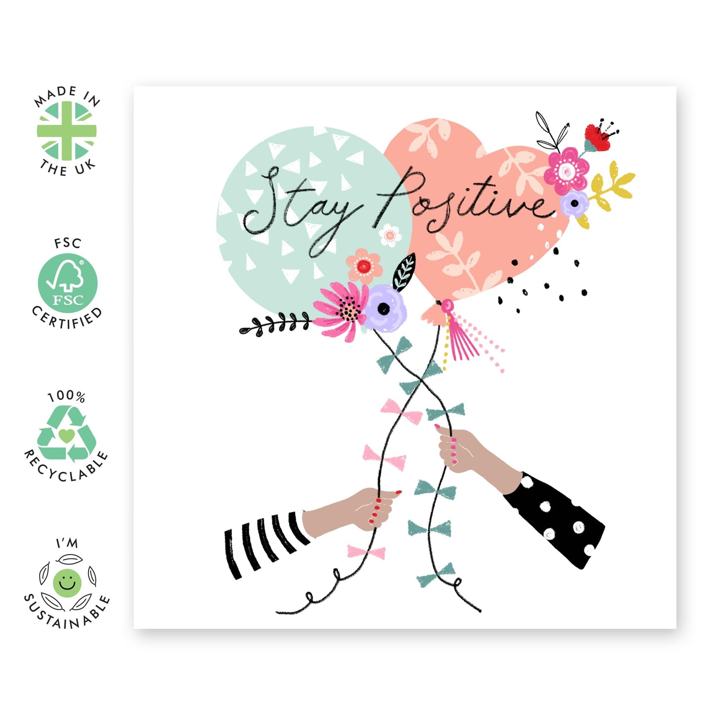 Stay Positive Cards And Envelope - Get Well 25 - Speedy Recovery Him Her - Encouragement Cards For Men Women - Floral Greeting Card - For Girl Friends - Comes With Stickers - By Central 23