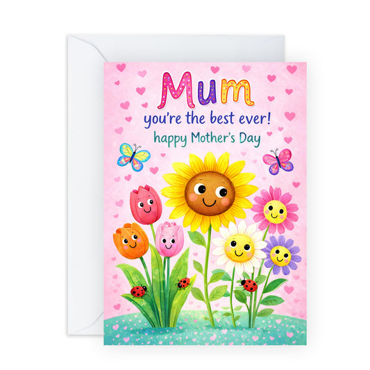 Colourful Mother’s Day Card – Mum Sunflower Floral – Cute Greeting for Mama Mums Mummy Ladies Sister Grandma Women From Daughter Son Child Husband - Comes with Sweet Stickers