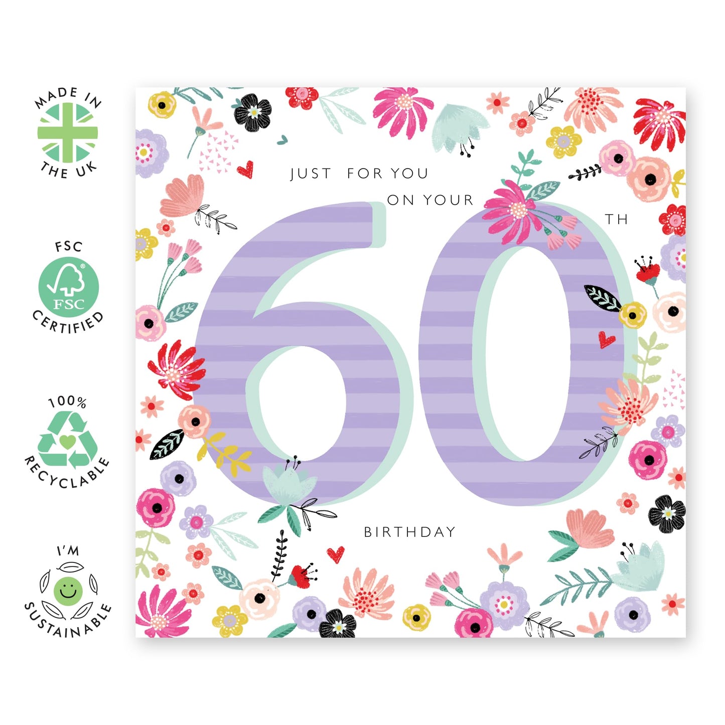 60th Birthday Cards For Women - Milestone Cards Age Sixty - Just For You - Happy Sixtieth Birthday Card For Her - Heartfelt Gifts For Mum Aunt Nan Sister - Comes With Fun Stickers By Central 23