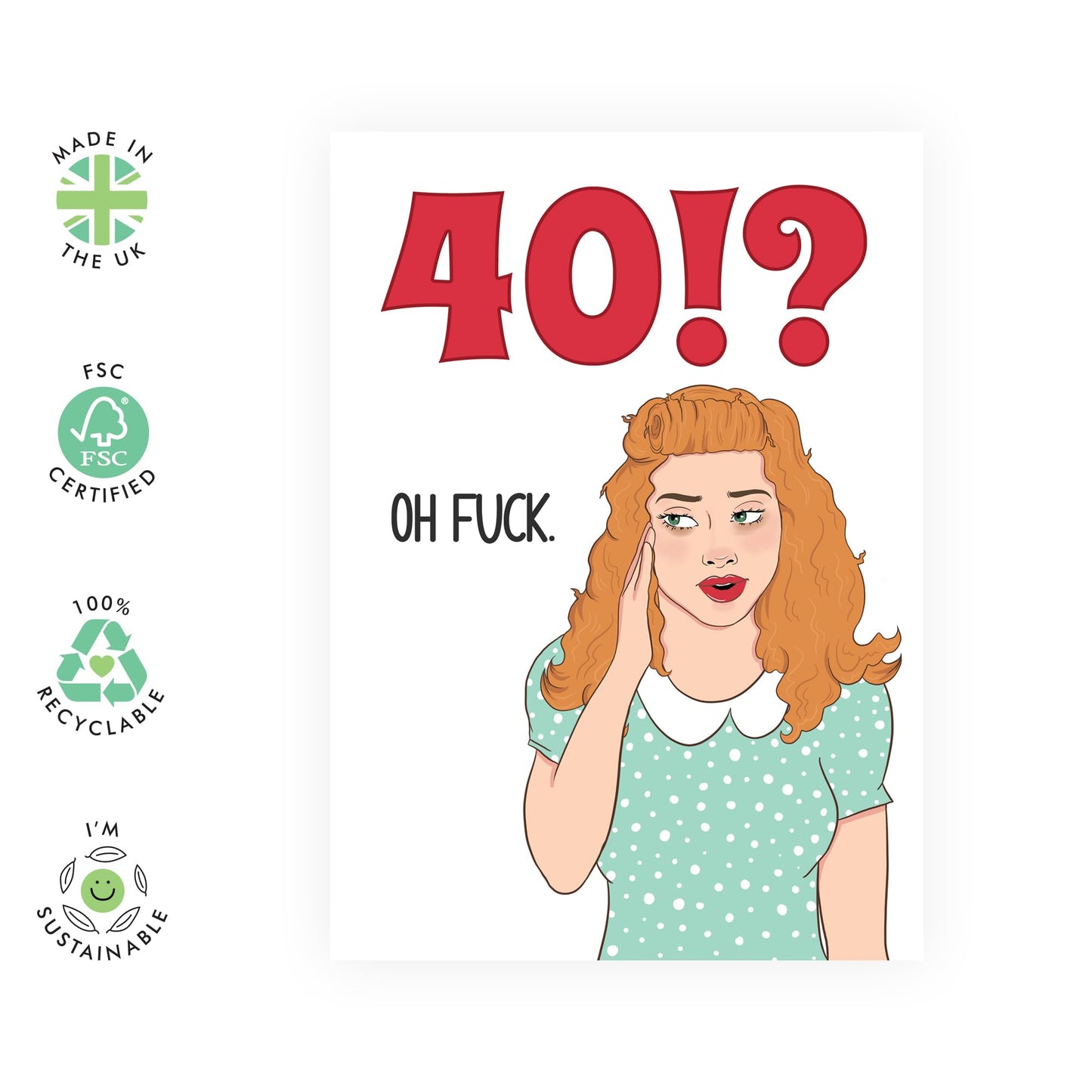 40th Birthday Cards For Women - 40 Oh F*ck Lady - Funny Retro Greeting Cards For Her Fortieth - Milestone Age Cards For Forty Year Old - Gifts For Sister Friends - Comes With Stickers By Central 23