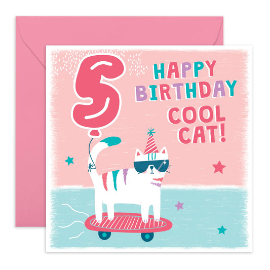 Cat Birthday Card Age Five - Happy 5th Birthday Card Boy Girl Toddler - Fifth Bday Greeting Cards Milestone - Gifts For Him 5 Year Old Grandson - Comes With Cute Stickers By Central 23