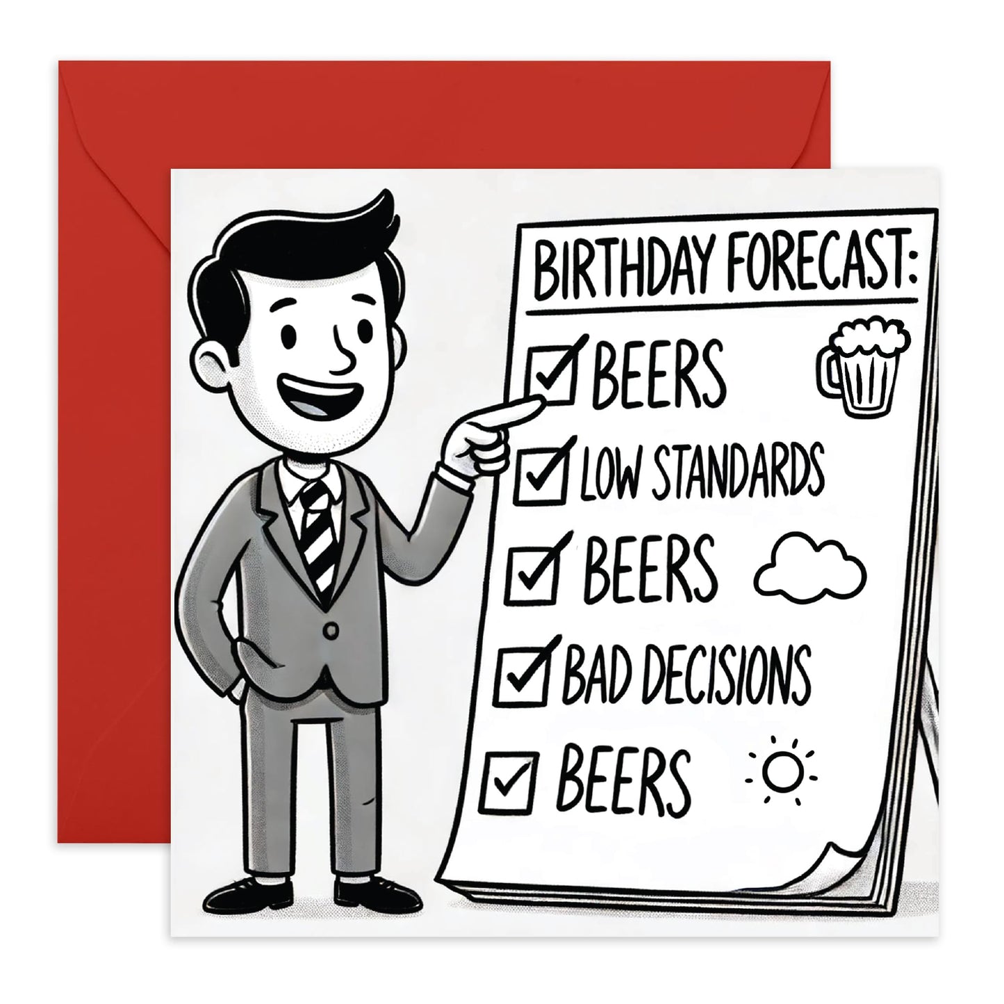 Hilarious Happy Birthday Card - 'Birthday Forecast' - Birthday Gift for Men, Women, Friends & Family - Fun Birthday Checklist and Must Do- Comes with Fun Stickers