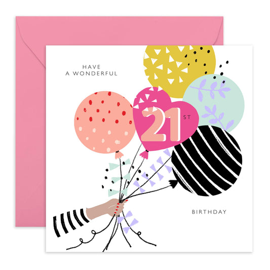 Birthday Card For Women Age 21 - 21st Birthday Balloons - Twenty-first Birthday Greeting Cards - Happy 21st Birthday Cards For Daughter - Gift For Sister Niece - Comes With Fun Stickers By Central 23