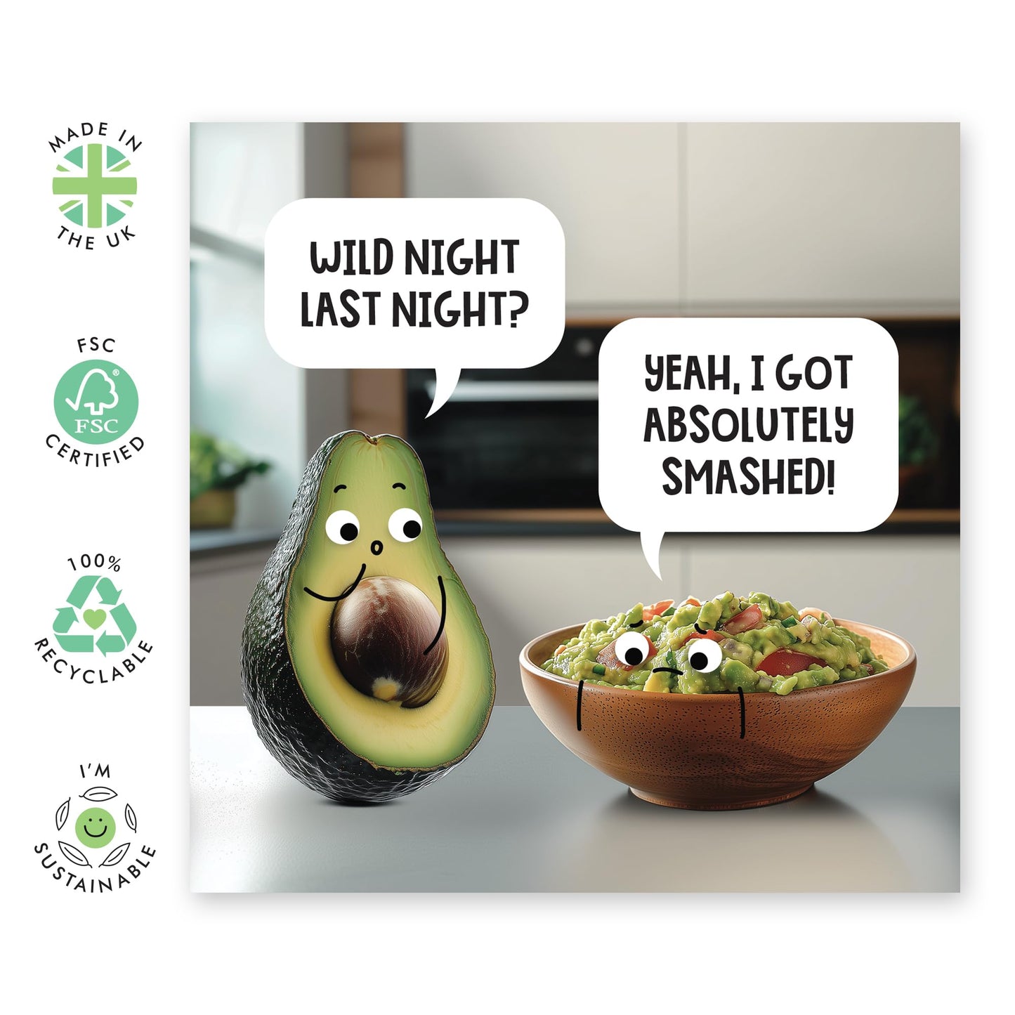 Cute Avocado Birthday Card - "Wild Night"- Humorous Gifts for Colleagues, Coworkers, Friends, Officemates, Buddies, Him, Her - Got Wasted - Comes with Fun Stickers