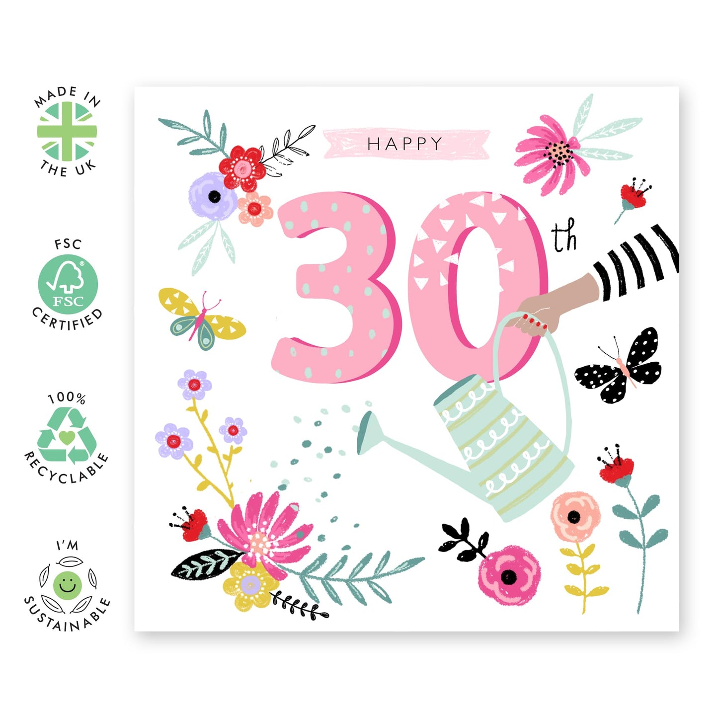 30th Birthday Card For Her - 30th Birthday Watering Can - Wife Mum Mummy - Sister - Birthday Card - Bday Card - Happy Thirtieth Birthday Greeting Card For Friends - Comes With Stickers By Central 23