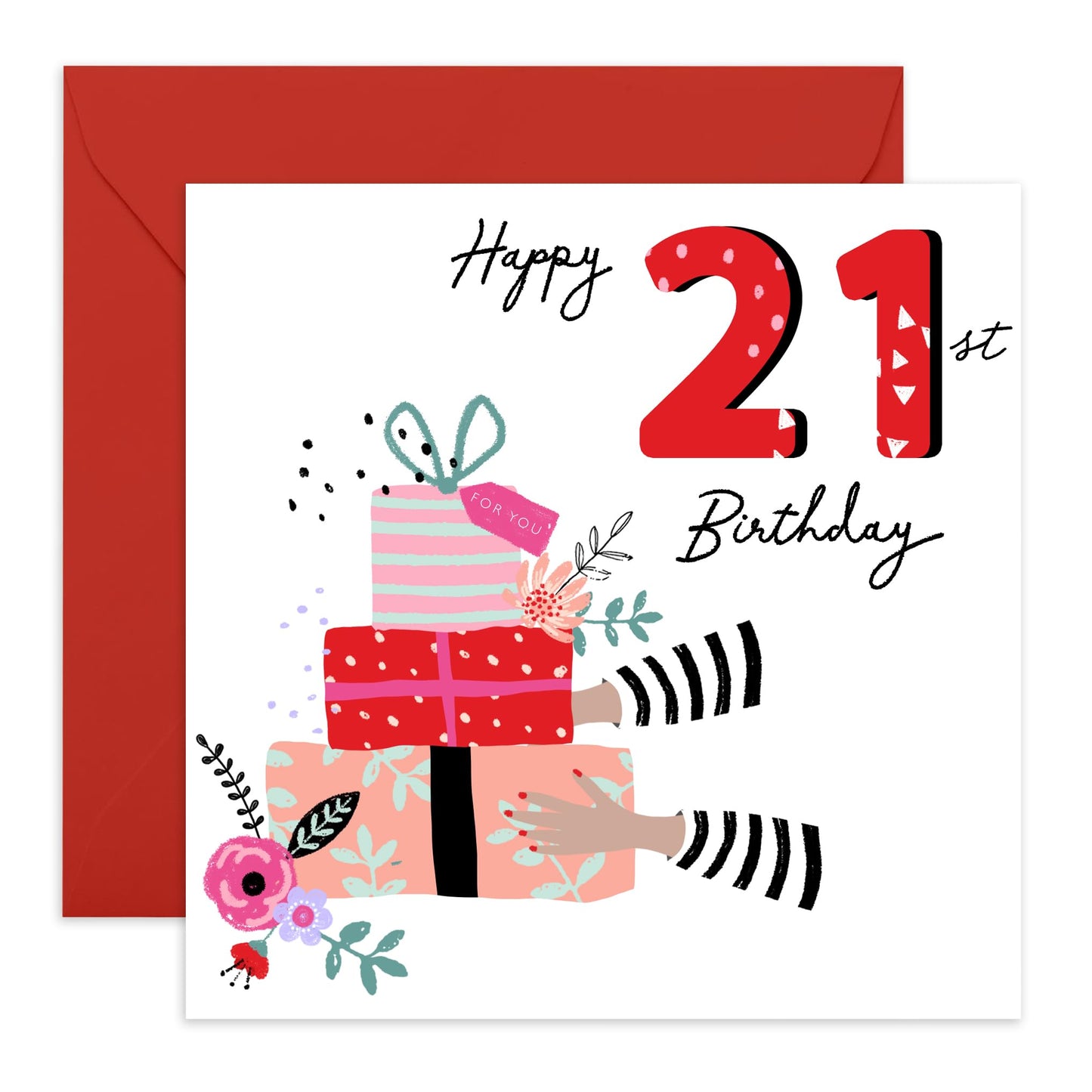 Birthday Card For Women Age 21 - 21st Presents - Twenty-first Birthday Greeting Cards For Her - Happy 21st Birthday Cards For Sister - Gifts For Daughter Niece - Comes With Fun Stickers By Central 23