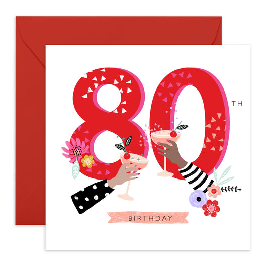 80th Birthday Card For Women - 80th Cherry Cocktails - Grandmother Birthday Greeting Cards - Happy Eightieth Birthday Card Grandma - Gifts For Grandmum - Comes With Fun Stickers By Central 23