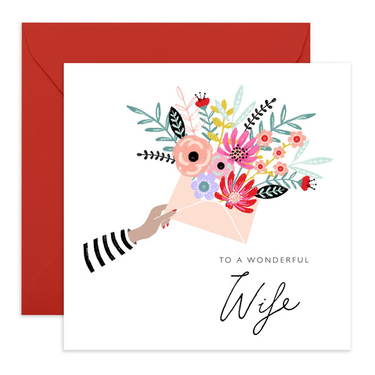 Wife Mothers Day Card From Husband - To A Wonderful Wife - Happy Birthday Card For Wife - Floral Anniversary Card For Women - Wife Gifts For Her - Comes With Fun Stickers By Central 23