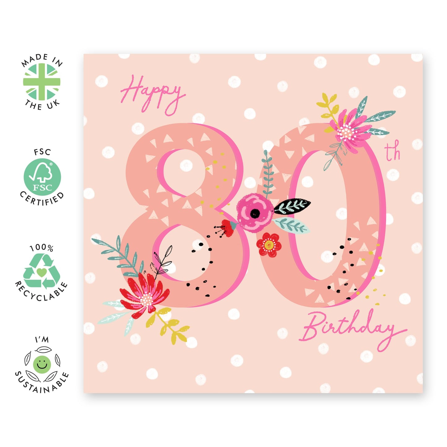 80th Birthday Card For Grandma - Pink 80th Birthday Floral - Grandmother Birthday Greeting Card - Gifts For Her - Happy Eightieth Birthday Cards Grandmother - Comes With Fun Stickers By Central 23