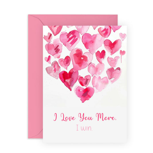 Love Cards For Him Her - I Love You More Watercolour Hearts - Valentines Day Card Girlfriend Boyfriend - Gift For Fiance - Anniversary Card Couple - Husband Wife - Comes With Stickers By Central 23