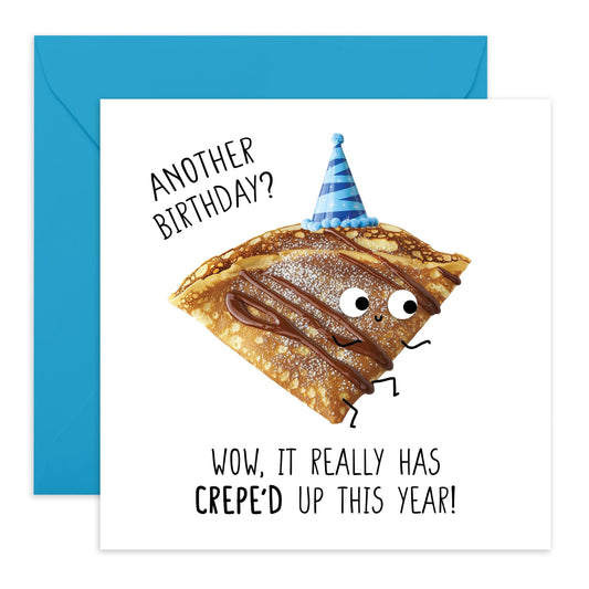 Cute Birthday Card - "Crepe'd Up This Year" Pun Design for Food Lovers, Him, Her, Colleagues, Coworkers, Friends or Family - Another Year Another Bday - Comes with Fun Stickers