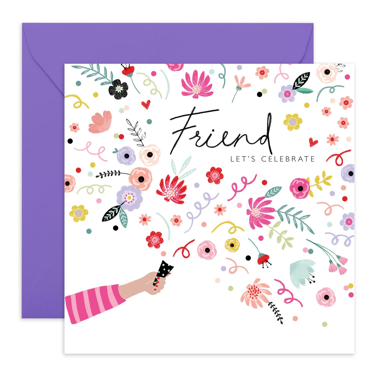 Friend Birthday Cards For Women - Floral Confetti Celebration - Happy Birthday Card For Her Female - Friend Birthday Card - Gifts For Friends Women - Comes With Cute Stickers - By Central 23