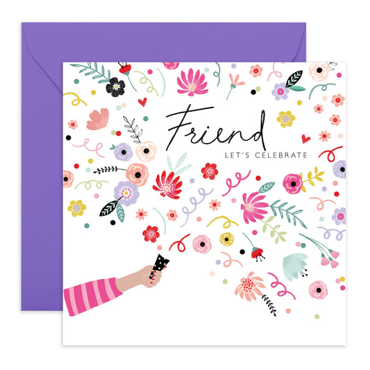 Friend Birthday Cards For Women - Floral Confetti Celebration - Happy Birthday Card For Her Female - Friend Birthday Card - Gifts For Friends Women - Comes With Cute Stickers - By Central 23
