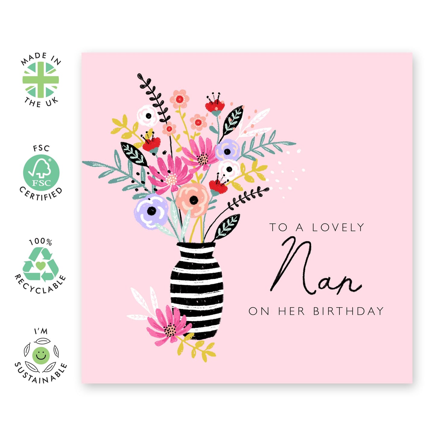 Flower Bouquet Card For Granny - Nan Birthday Card For Women - Pink Floral Greeting Cards Flowers - Nanny Gifts For Her - Grandmother Birthday Cards Elegant - Comes With Fun Stickers By Central 23
