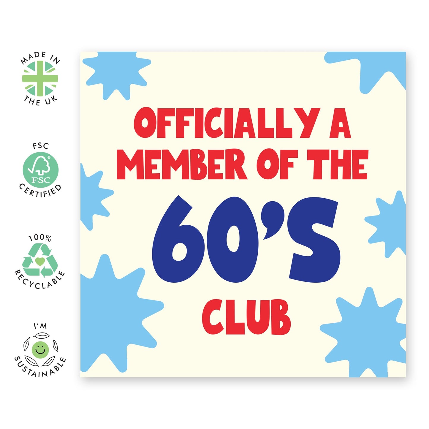 60th Birthday Card For Men Women - 60's Club - Wife Husband Birthday Greeting Card - Happy Sixtieth Birthday Cards For Male Female Friends - Comes With Fun Stickers By Central 23