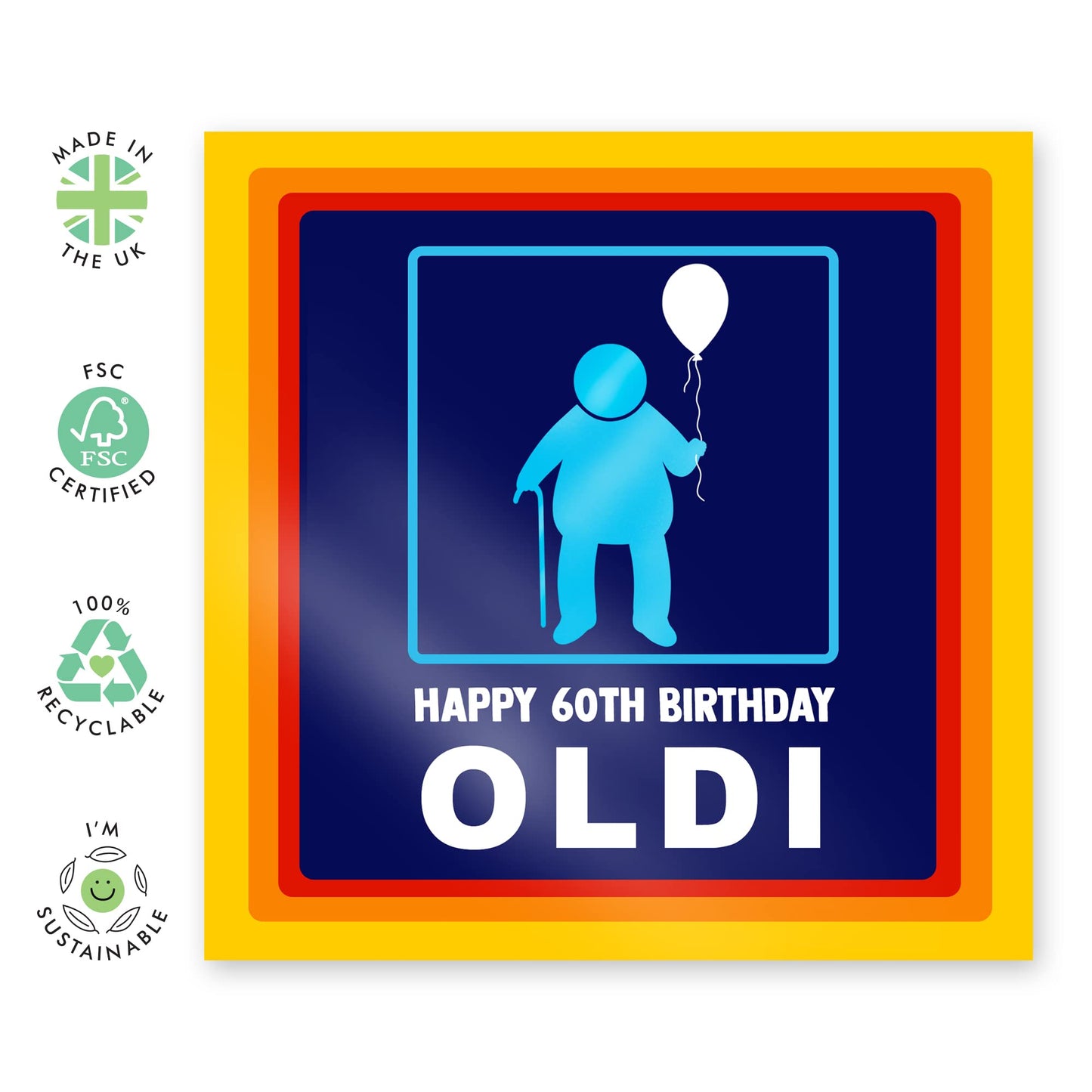 Central 23 - 60th Birthday Card - 'Happy 60th Birthday Oldi' Balloon Card - Sixtieth Birthday Gift for Seniors - Dad Mum - Grandma Greeting Card - Sixties - Comes with Fun Stickers