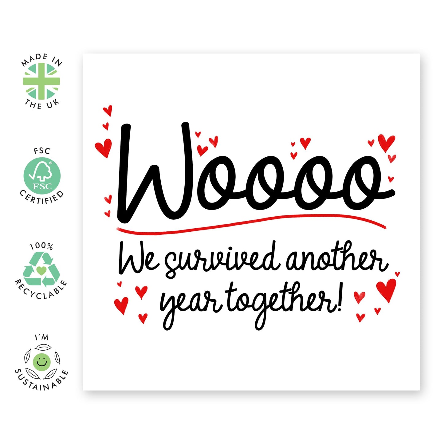 Anniversary Card For Couple - Woooo Survived Another Year Together! - Wedding Anniversary Card For Husband Wife Partner - Copper Bronze - Love Gifts For Him Her - Comes With Stickers By Central 23