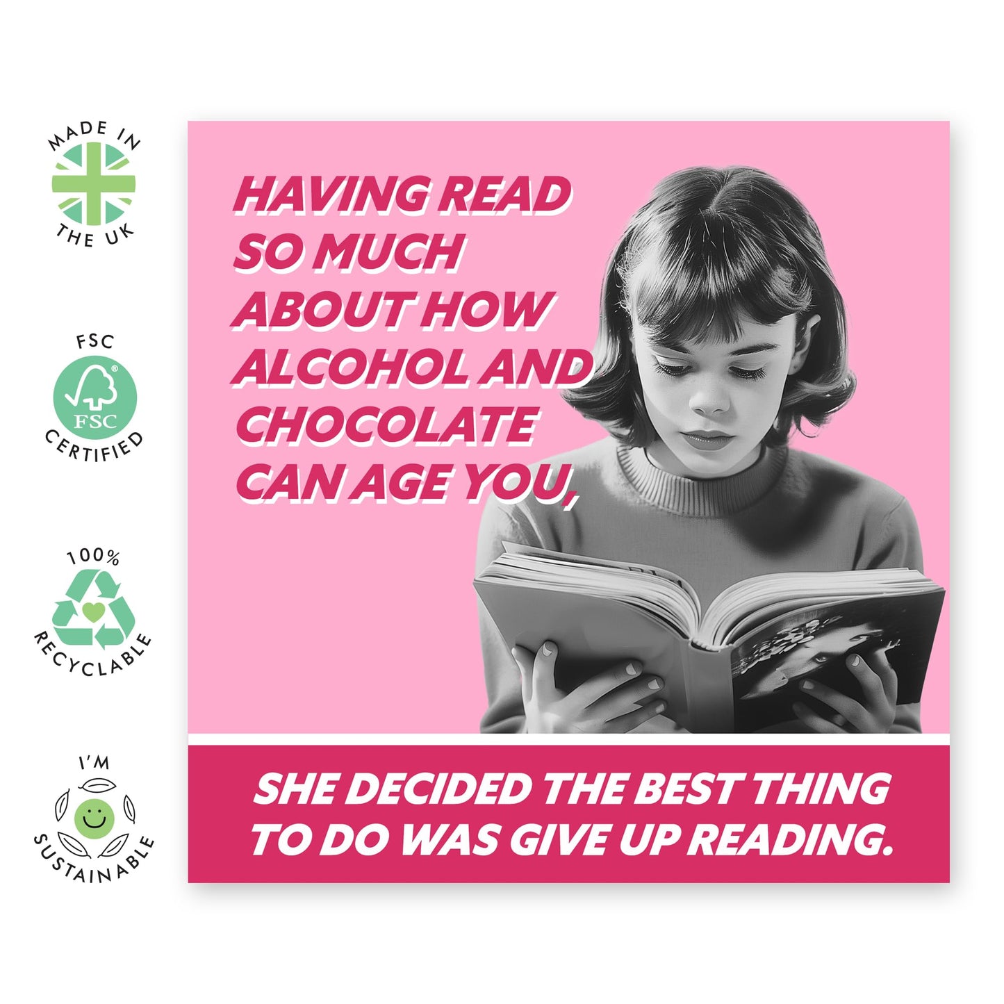 Funny Birthday Card For Women - Give Up Reading - Humorous Retro Greeting Cards For Her - Friends Birthday Card - Gift For Sister Mum Wife Nan - Comes With Stickers - By Central 23