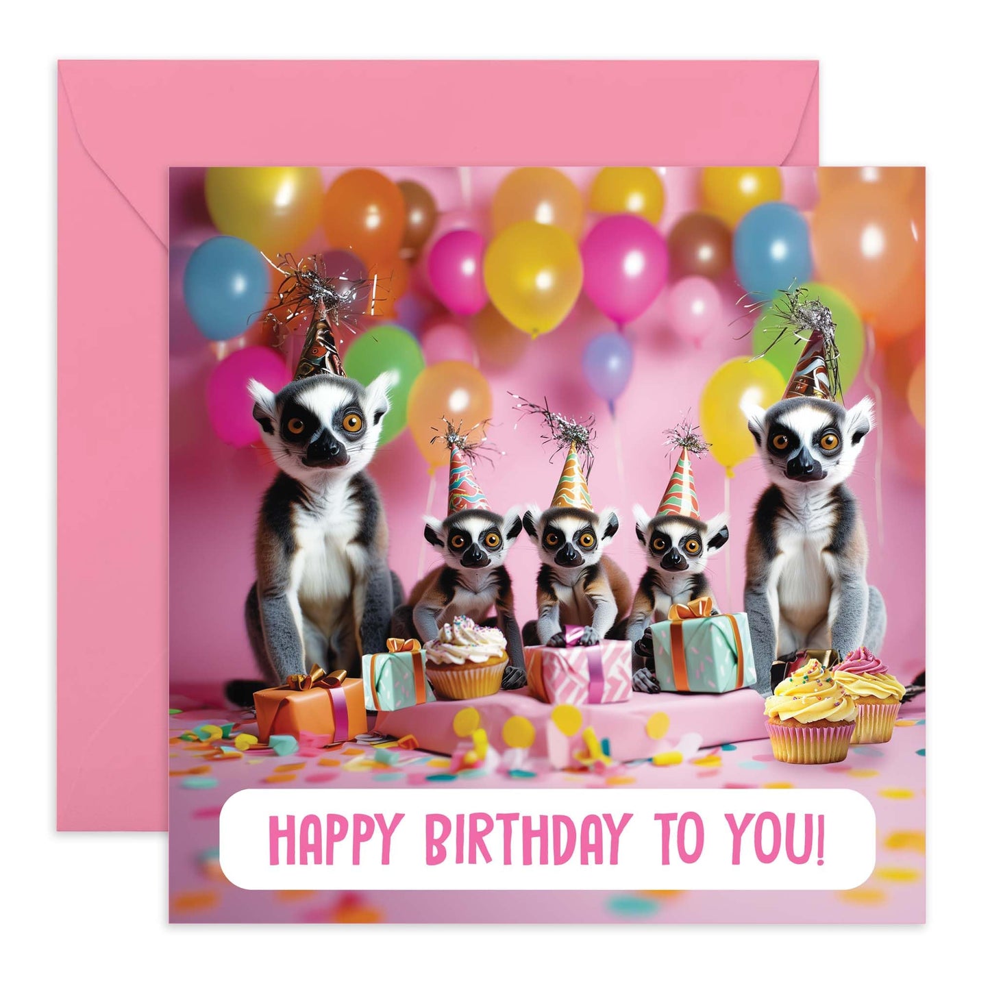 Happy Birthday Cards For Her - Birthday Lemurs - Cute Birthday Card For Mum Sister Auntie Nan - Funny Greeting Cards For Women - Comes With Stickers And Envelope - By Central 23
