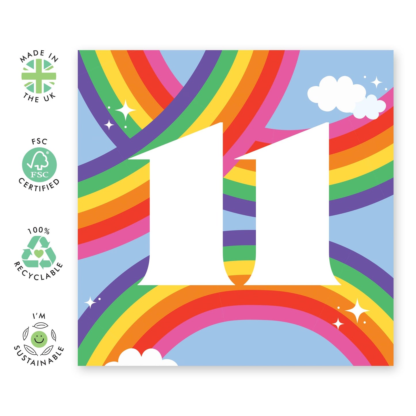 Birthday Card For Son Daughter - Rainbow Sky 11 - 11th Bday Cards For Boys Girls - Happy Eleventh Birthday Cards For Kids - Gift For Nephew Niece - Comes With Fun Stickers - By Central 23