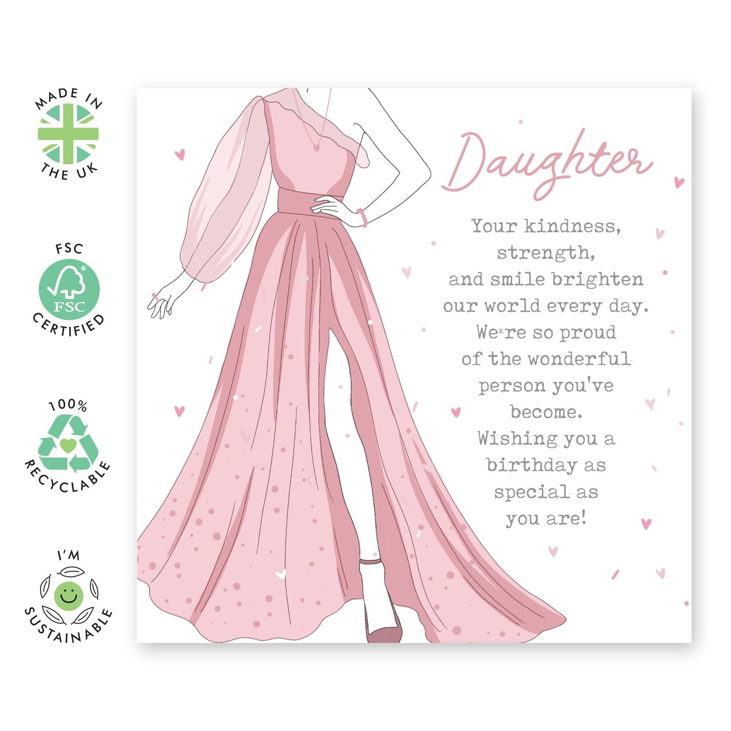 Fabulous Dress Birthday Card - 'Daughter Dress Poem' - Step Daughter, In-Laws from Mum, Dad, Parents, Family, Her, Girls - Long Message - Comes with Fun Stickers