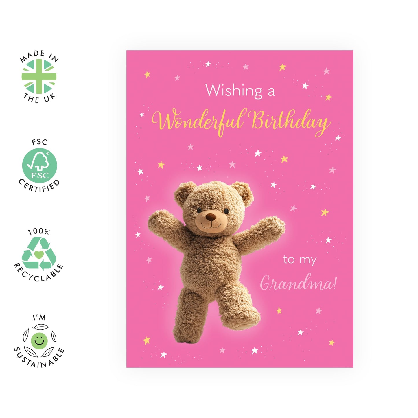 Birthday Card for Grandmother - 'Wonderful Birthday Bear Grandma' - Gifts for Granny, Nana, Grandmum, Grandparent, Her - Bear Hugs - Comes with Fun Stickers