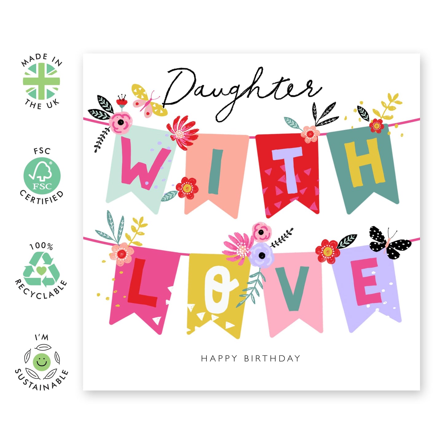 Daughter Birthday Card from Dad Mum - Daughter With Love - Happy Birthday Card For Women Female Teens - Trendy Gifts for Girls - Comes With Cute Stickers By Central 23