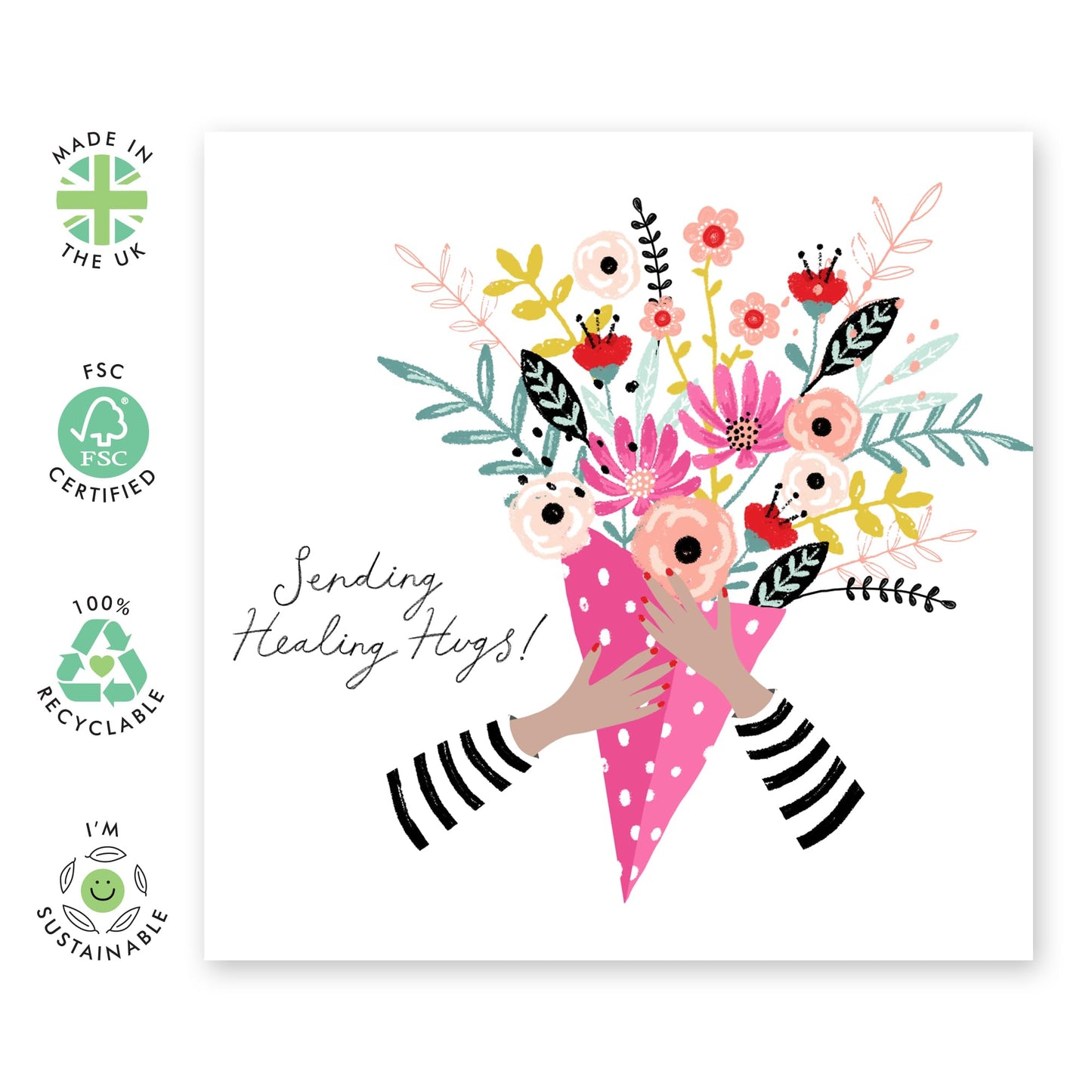 Healing Hugs Cards And Envelope - Get Well 1 - Encouragement Cards For Men Women - Floral Greeting Card - For Girl Friends - Speedy Recovery Him Her - Comes With Stickers - By Central 23