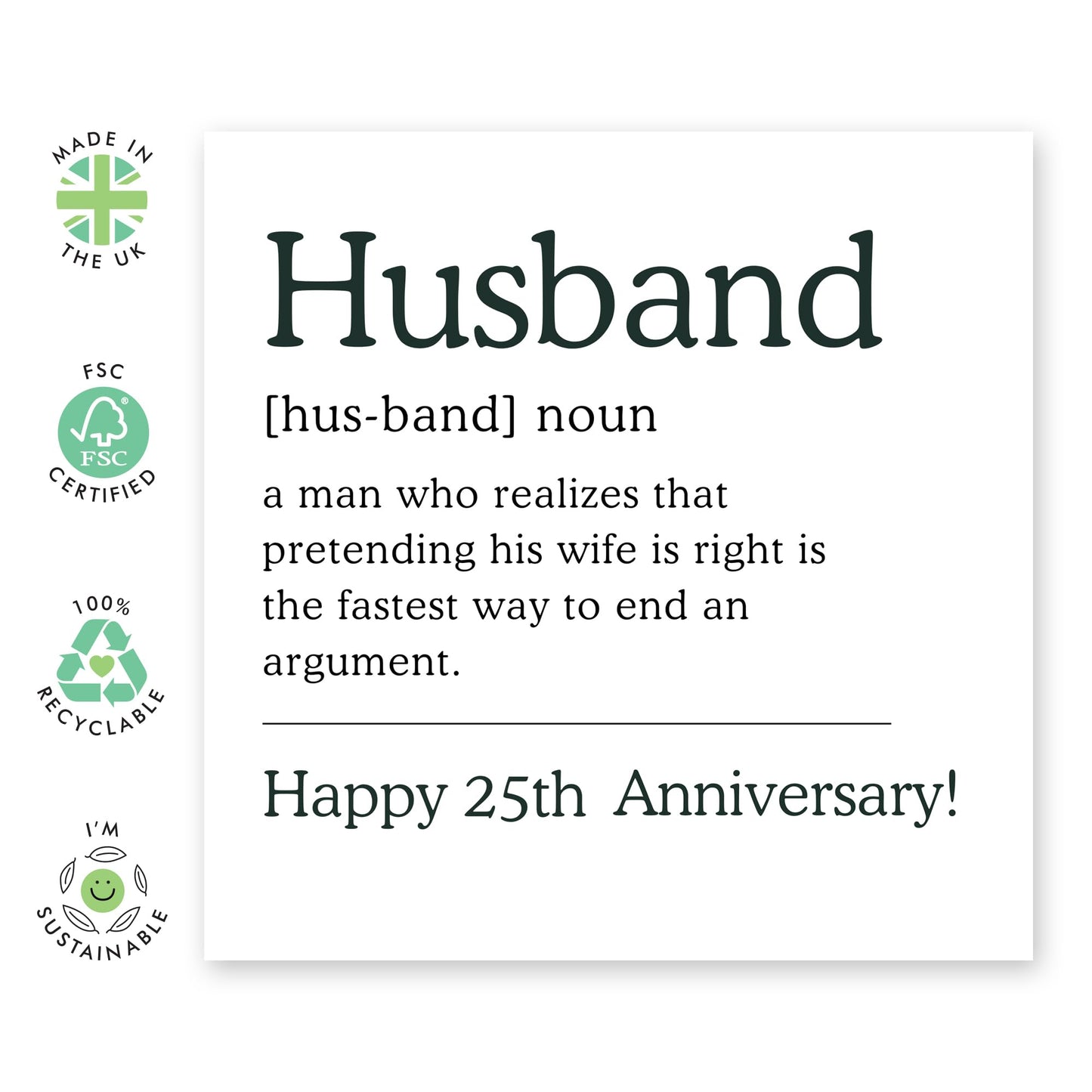 25th Wedding Anniversary Card - Husband Anniversary Card From Wife - Happy Anniversary Card For Him - Silver Wedding - Twenty Five Years - I Love You Gifts For Men - Comes With Stickers By Central 23