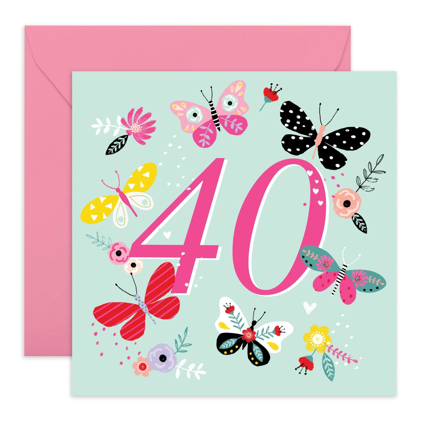 Butterfly Birthday Cards For Women Age Forty - Fortieth Birthday Card For Her - Pretty Butterflies Gifts - Happy 40th Bday Card For Sister Aunt Friends - Comes With Fun Stickers By Central 23