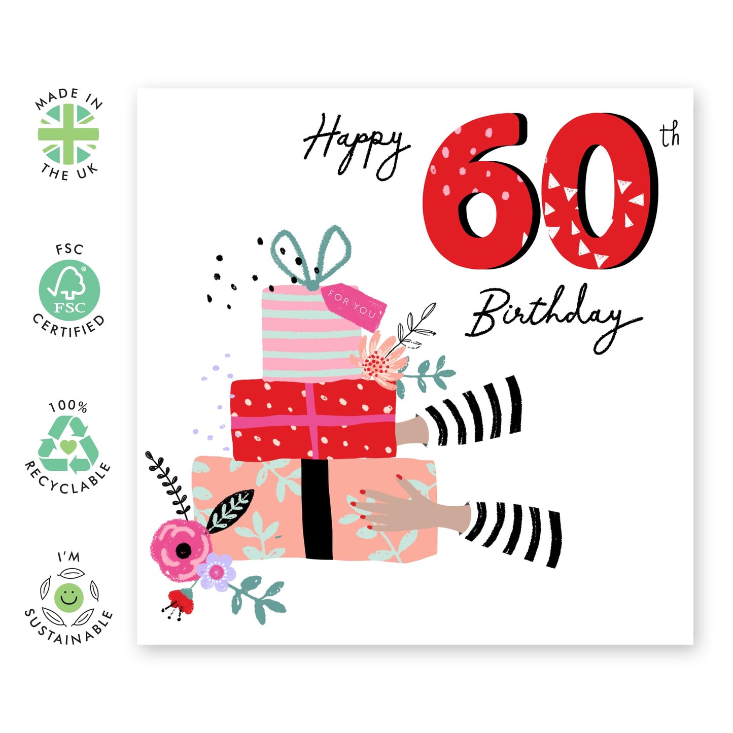 Happy 60th Birthday Card For Her - Sixtieth Bday Presents - Sixty Year Old Gifts For Women - Milestone Cards For Aunt Nan Grandma - Wife Birthday Card - Comes With Fun Stickers By Central 23