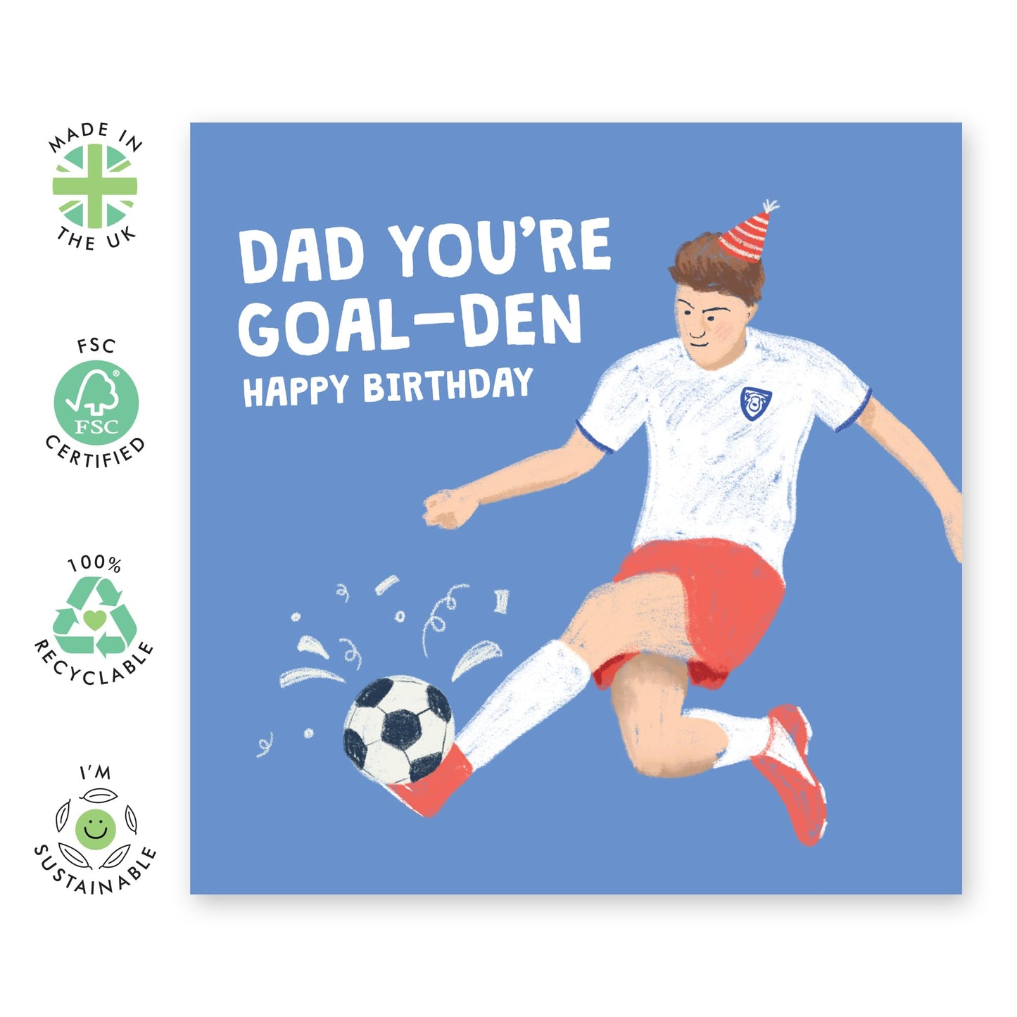 Football Birthday Card For Dad - Dad You're Goal-den - Happy Birthday Cards For Dad Father Papa - Soccer Sports Athlete - Greeting Cards for Him Her - Comes With Fun Stickers By Central 23